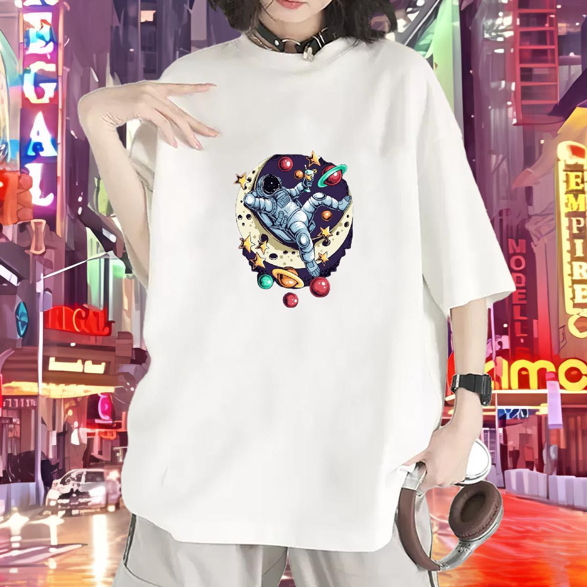 Female Unisex Tshirts 230g Pure Cotton universe Hip Hop T shirt Crew Neck Black White Tees