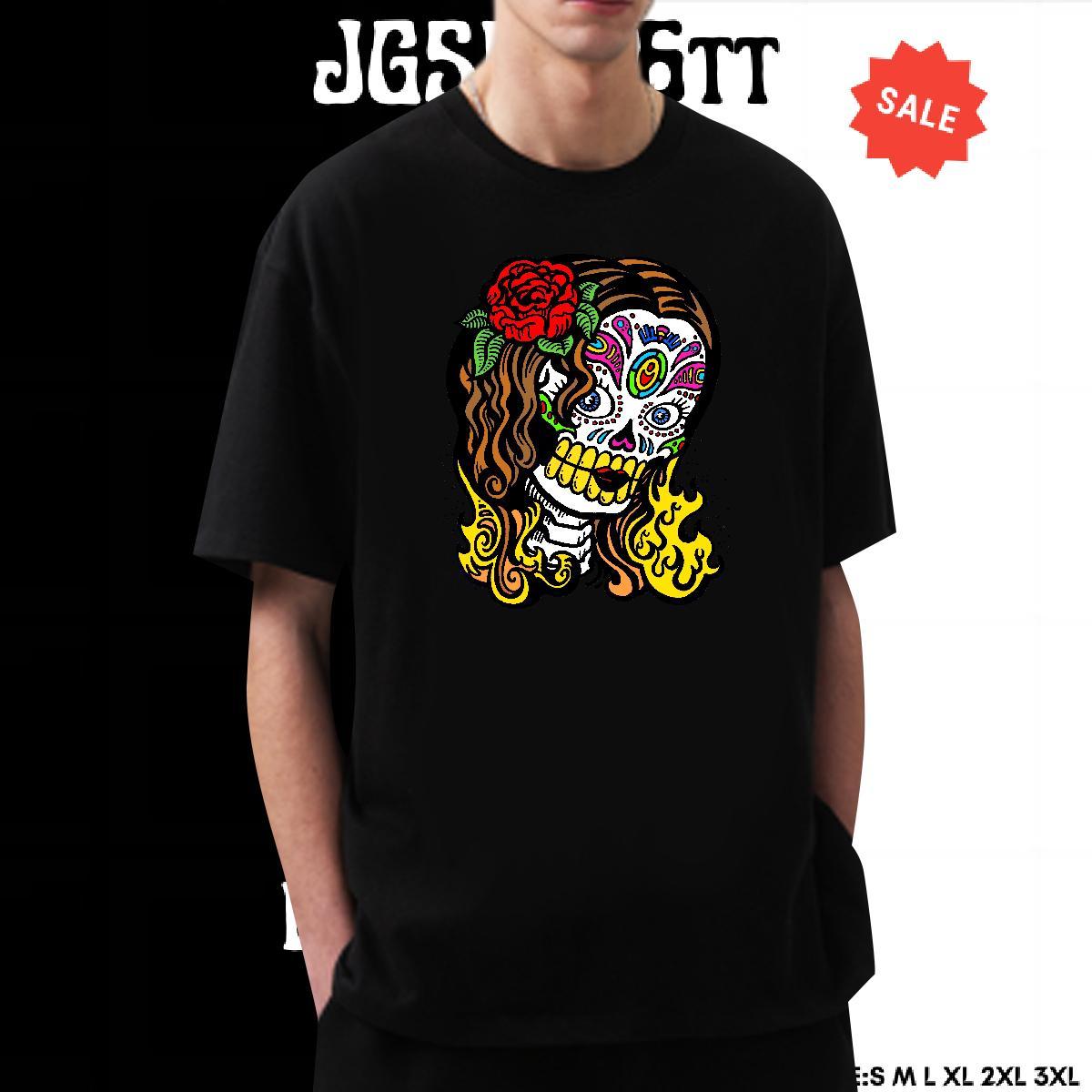 Unisex T-Shirts for Men 230g Cotton skull Street Casual Cartoon Print Round Neck Short Sleeve Mens Tshirts Casual New Clothings