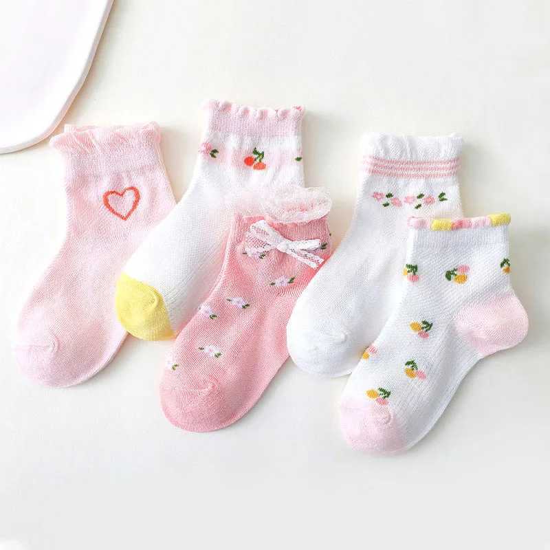 Girls Socks 5 Pairs/Lot Spring Summer Cotton Infant Children Socks Cute Flowers Pattern For Kids Baby CL240825