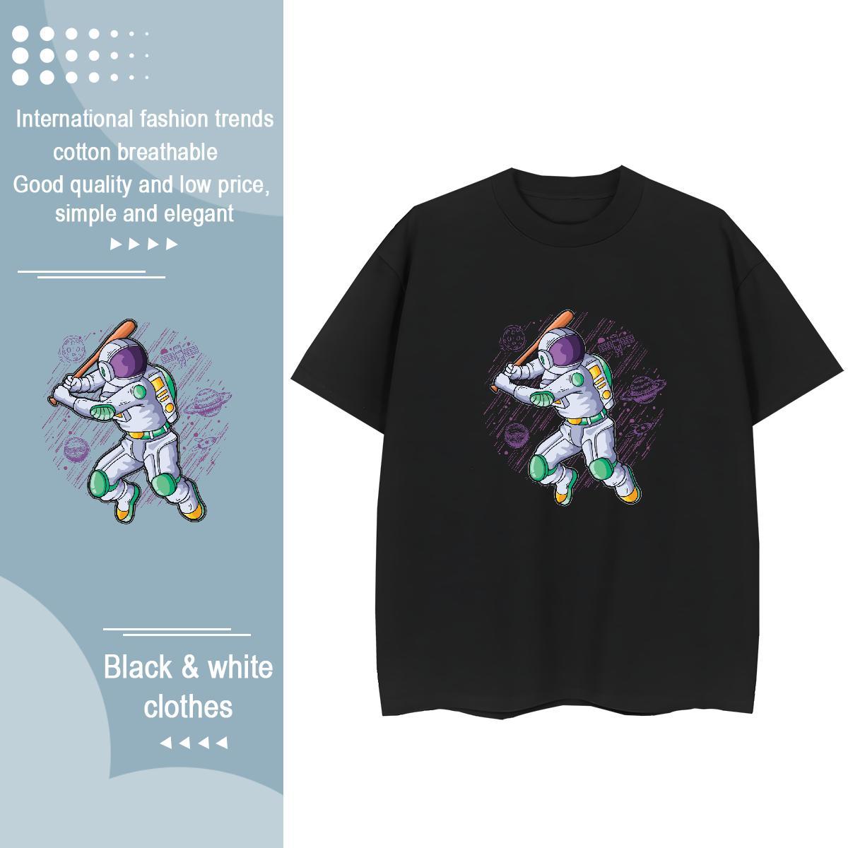 Comfortable Tshirt for Man Woman 230g Cotton cosmonaut Home Outdoor T Shirt For Woman Breathable Short Sleeve Cartoon Print Tees Shirts