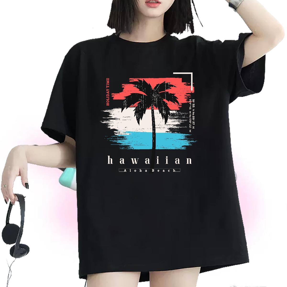 Brand Women Tshirts 230g Pure Cotton letter Home Outdoor T Shirts Women Breathable Short Sleeve Anime Print Top Tees
