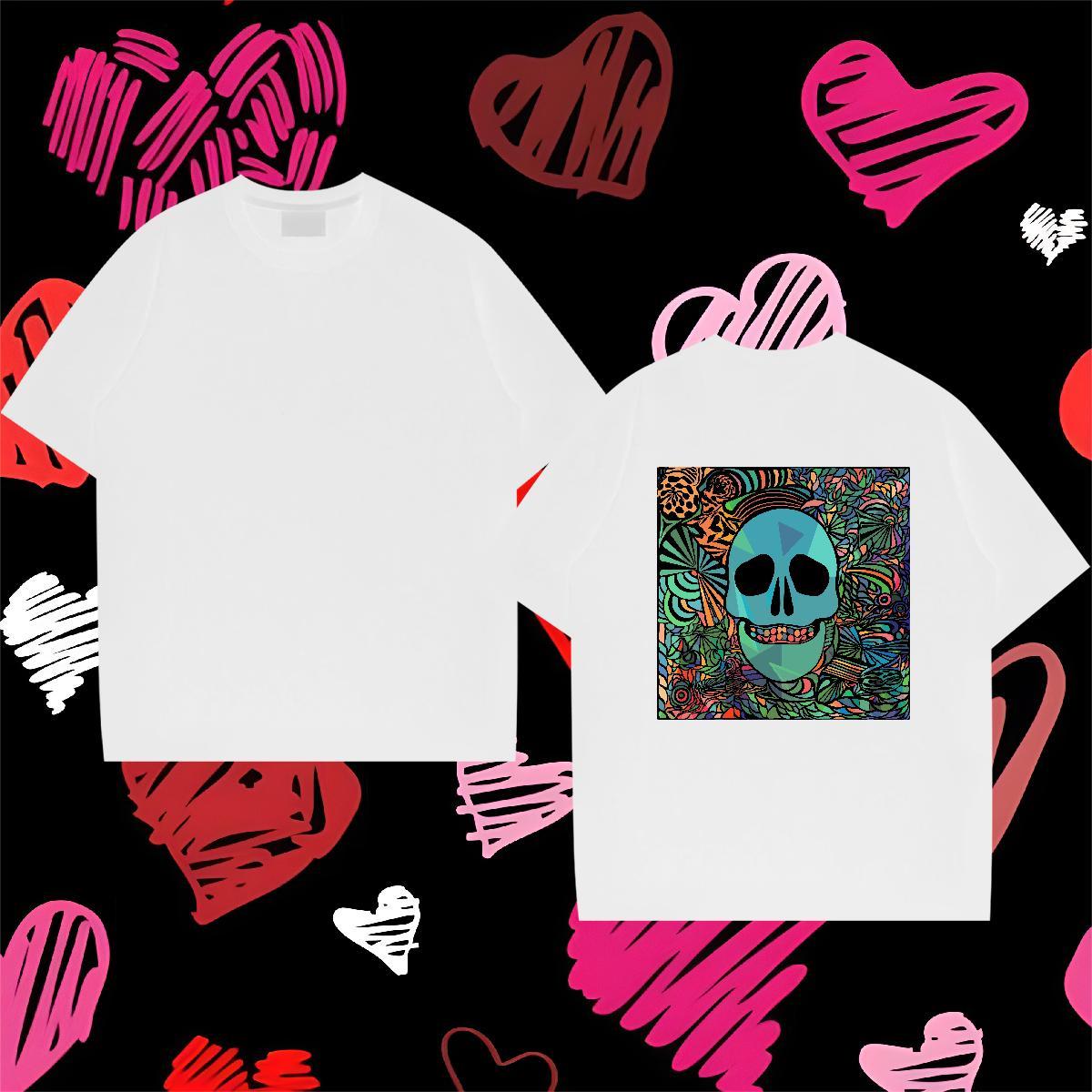 Loose T Shirt For Man 230g Cotton skull Anime Printing Street DIY Breathable Short Sleeve Men Tops Tees New Designer Wear