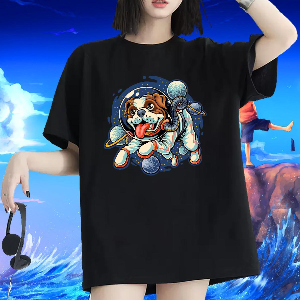 Brand Women Tshirts 100% Cotton 230g cosmonaut Sports Casual T-Shirts Crew Neck Breathable Anime Wear