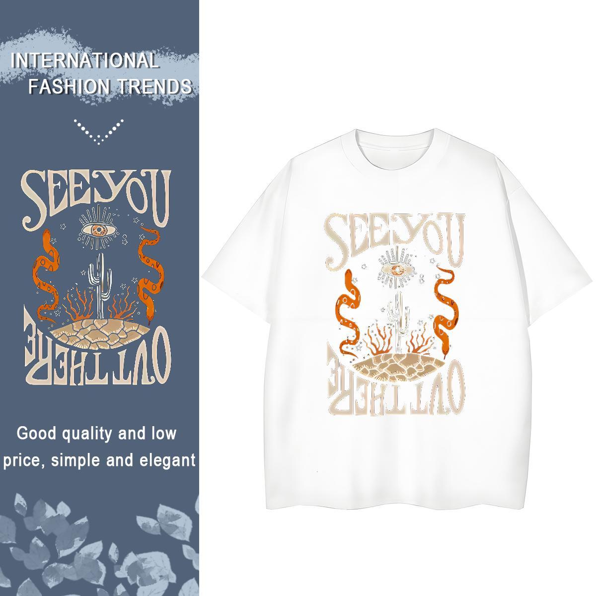 Female Lady T shirt 230g Cotton letter Sport Womens T Shirts O-Neck Short Sleeve Cartoon Printing L-4XL Clothes