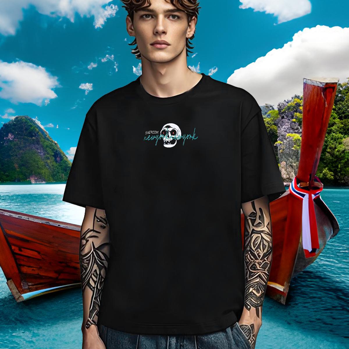 Brand T-Shirts for Men 230g Cotton skull Street Wear Oversized 3XL 4XL Breathable Short Sleeve Men Tshirts New Tees Shirts