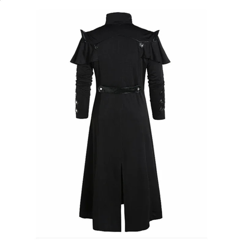 Retro Halloween Medieval Steampunk Elf Pirate Costume Adult Black Long Split Jacket Gothic Armor Leather 240823
