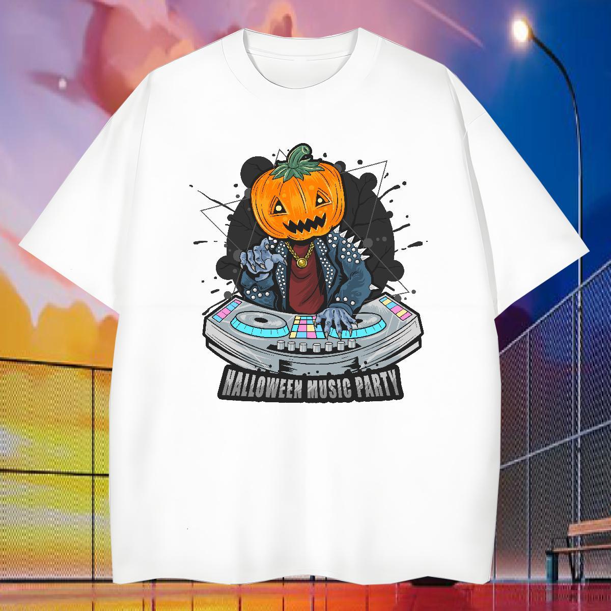 Fashion Casual Men Tshirts halloween Casual Daily Wear 230g Pure Cotton Tee Shirt Round Neck Short Sleeve Cool T-Shirts Black White
