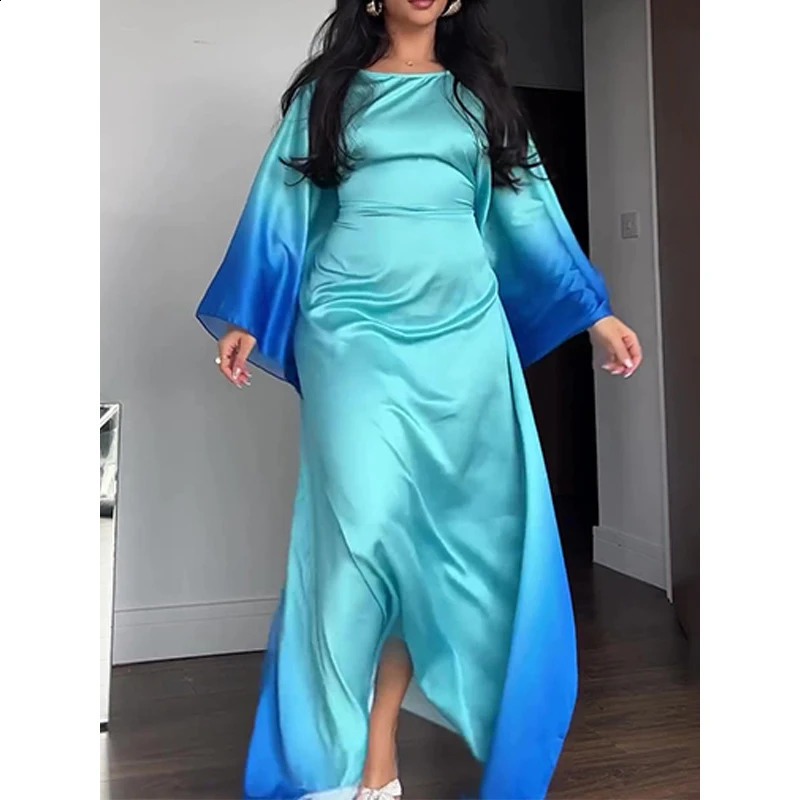 Krisnanas Fashion Batwing Sleeves Loose Solid Color Round-Neck Maxi Dresses for Womens Party Club Banquet Dresses 240824