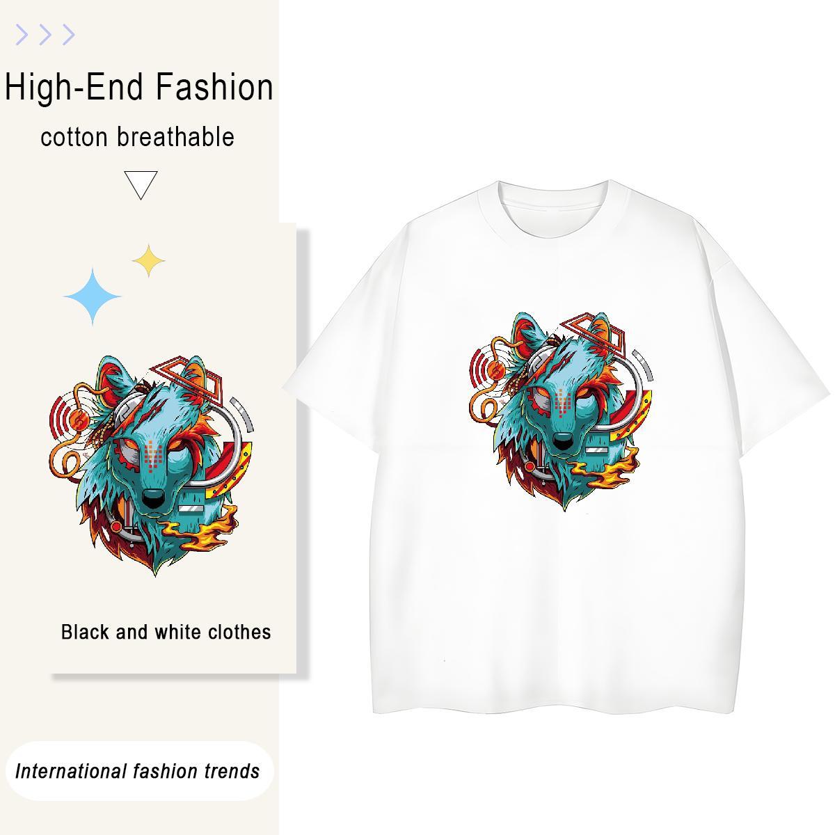 Customized Men Tshirts wolf Home Outdoor 230g Pure Cotton Clothes Breathable Short Sleeve TOP Quality T Shirt For Man DIY Anime
