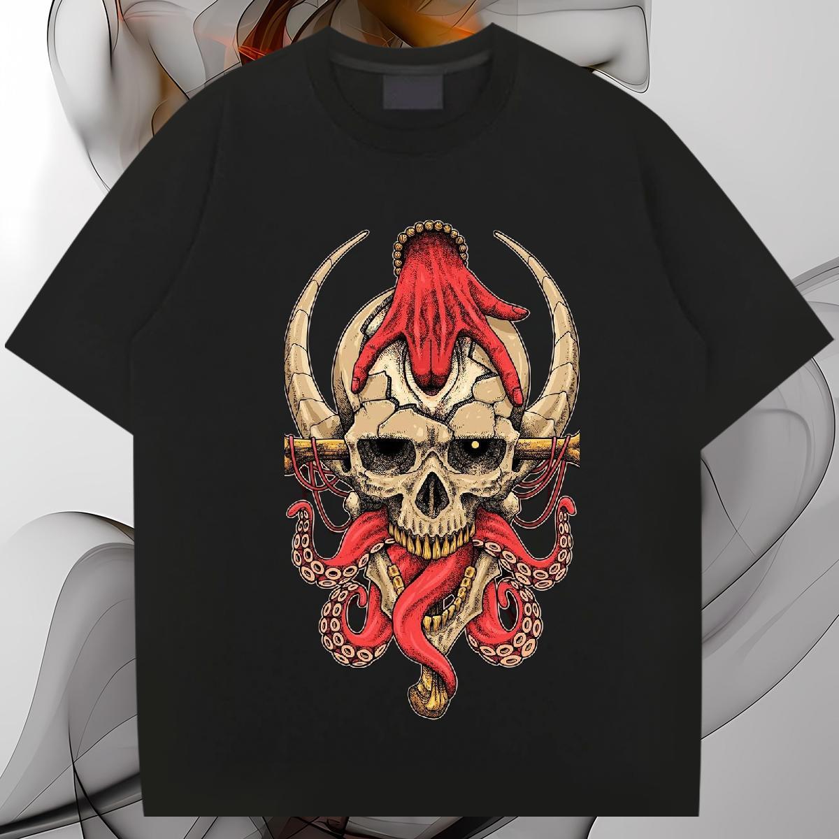 Unisex T Shirt For Man 230g Pure Cotton skull High Street Hip Hop Anime Breathable Short Sleeve Men Tshirts Stylist Top Tees