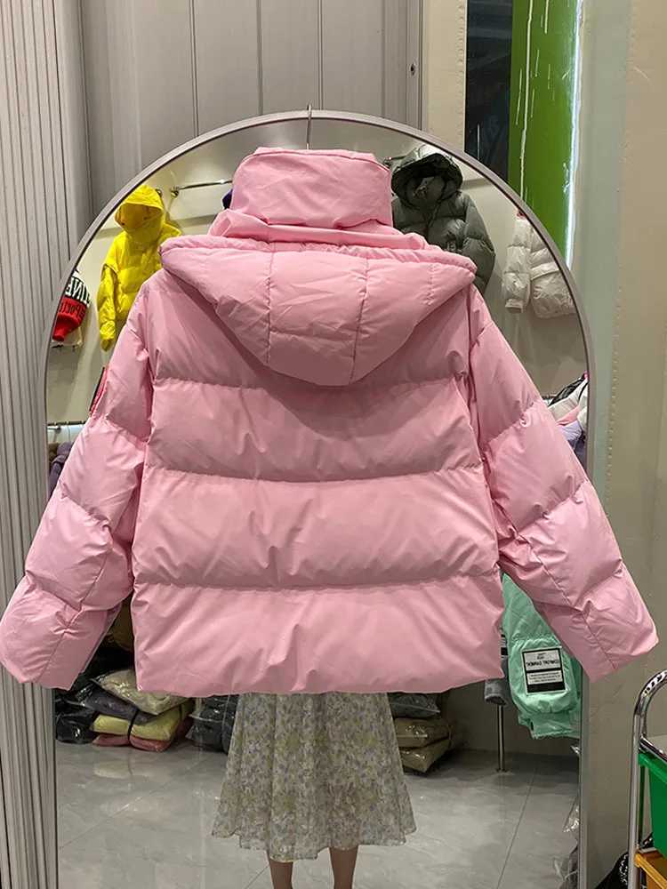 Women's Down Parkas QNPQYX New Detachable Hooded Park Womens Short Fashion Jacket Splicing Glitter Love Winter Inflatable Jacket Y240824W0DJ