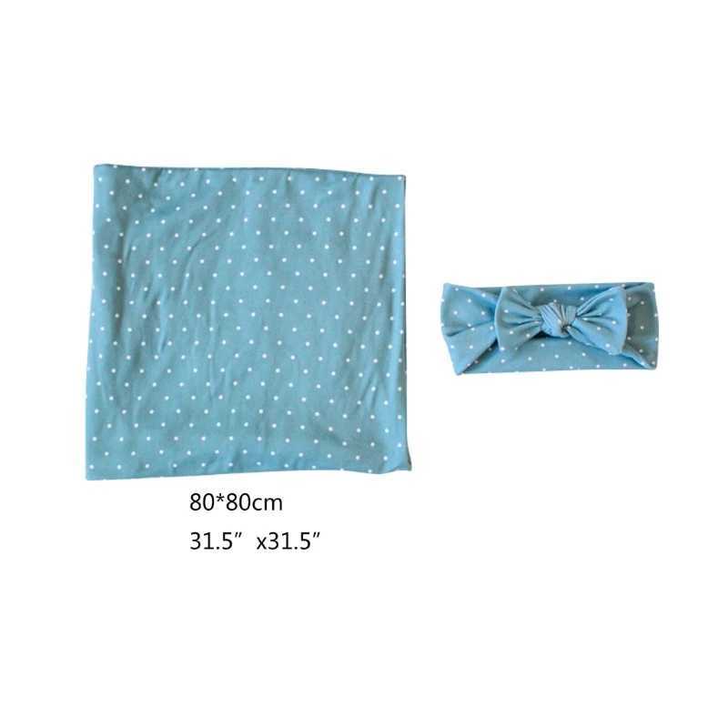 Newborn Receiving Blanket Bowknot Headband Set Baby Infant Cotton Sleeping Bag Swaddle Wrap Hairband M240824