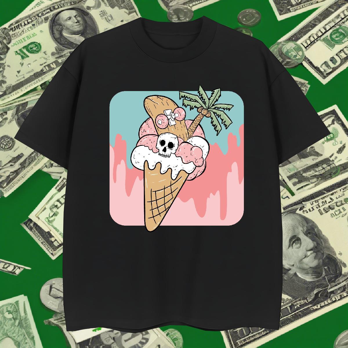 Brand Men T Shirts 230g Pure Cotton Halloween Street Cartoon Printing L-4XL Breathable Short Sleeve Men Tops Tees Fashion Clothings
