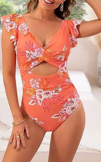 New with ruffled edges and hollowed out one-piece for women, bikini swimsuit