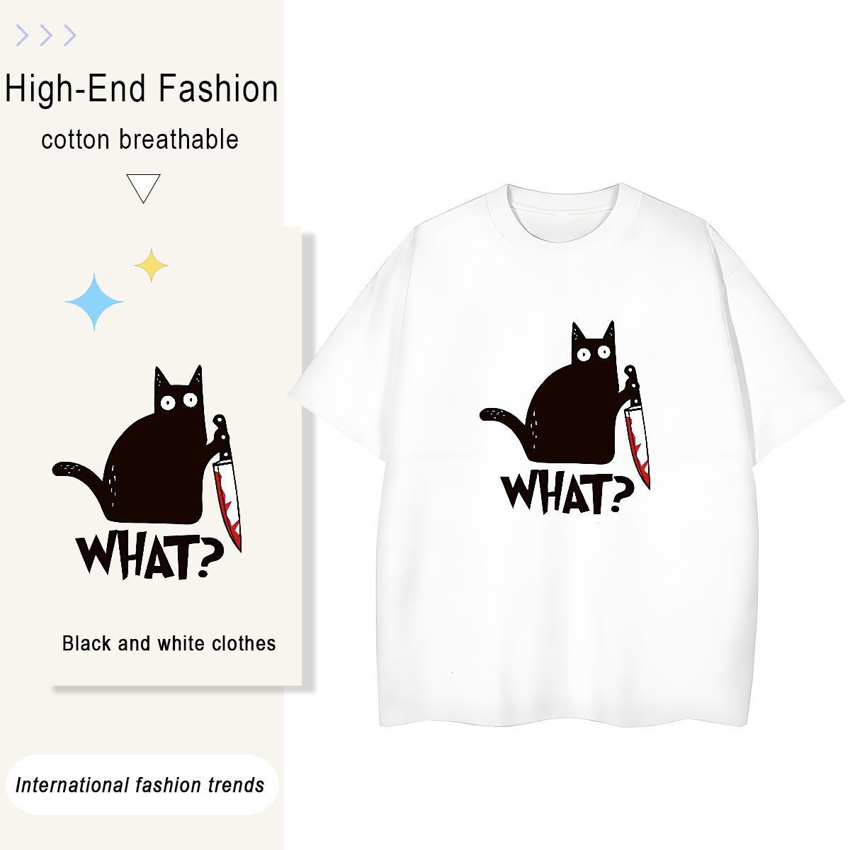 Fashion Designer Men Clothes T-Shirt cat Anime Printing Street 100% Cotton 230g Tops Tees O Neck Short Sleeves TOP Quality T Shirts Men White Plus Siz