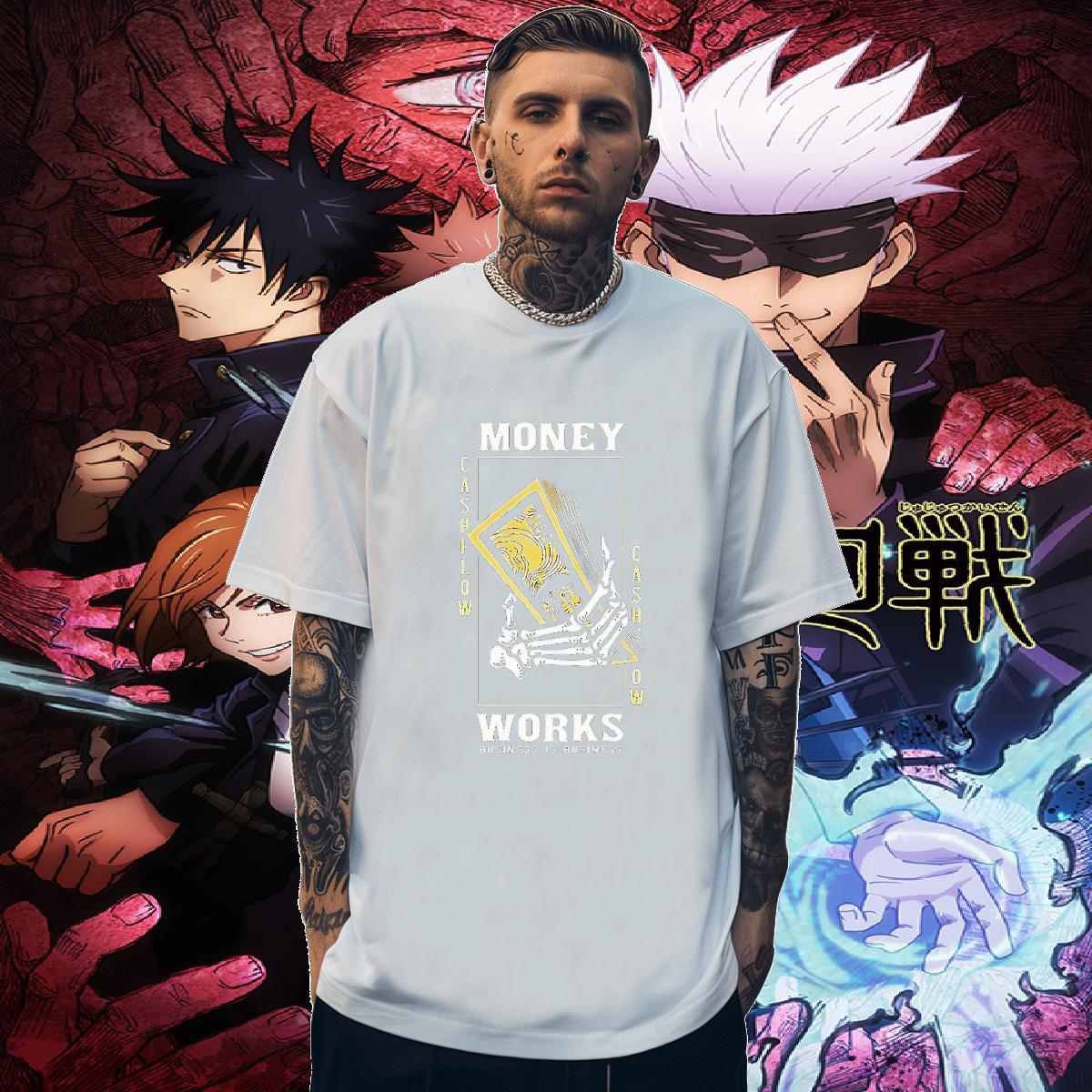 Loose T Shirts Men 230g Cotton skull High Street Hip Hop Cartoon Print Crew Neck Men Tees Wholesale Clothes