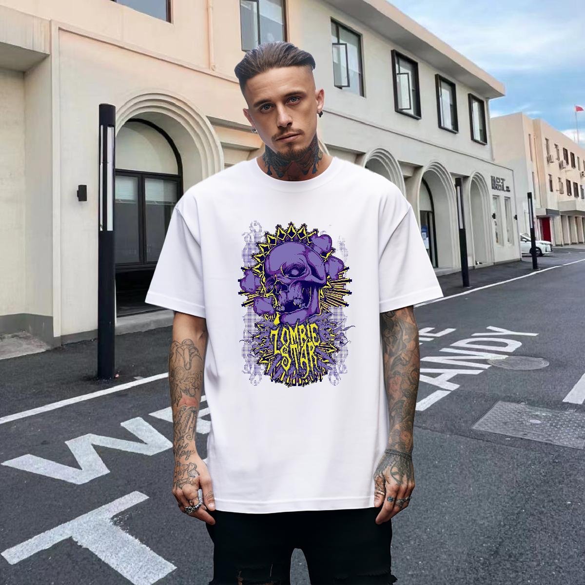 Free Shipping T shirt 230g 100% Cotton skull Sports Casual White Plus Size Round Neck Short Sleeve Men Clothes T-Shirt 2024 Tshirts