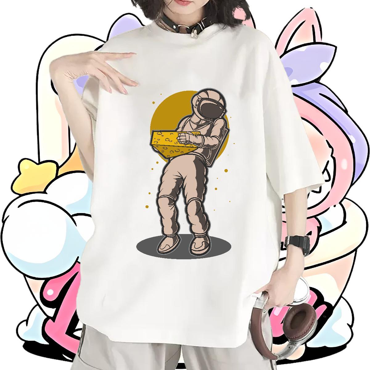 Unisex Woman Tshirt 230g Pure Cotton cosmonaut Casual Womens T Shirts Comfortable Cartoon Printing L-4XL Tees