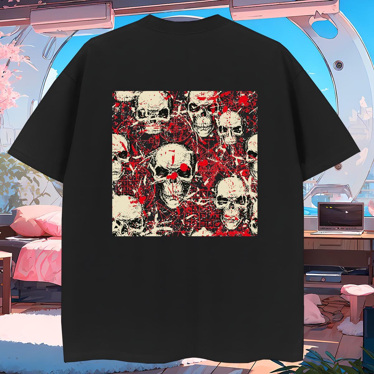 Cool Design Men T Shirts 100% Cotton 230g skull High Street Hip Hop Cartoon Print Breathable Short Sleeve Men Clothes T-Shirt Factory Direct Tops Shir