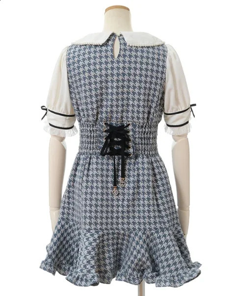 Liz Japanese Mine Mass-Produced Sweet Double-breasted Dress Classic Style Bow Grid Slim Long Sleeve Tweed Dress for Women 240824