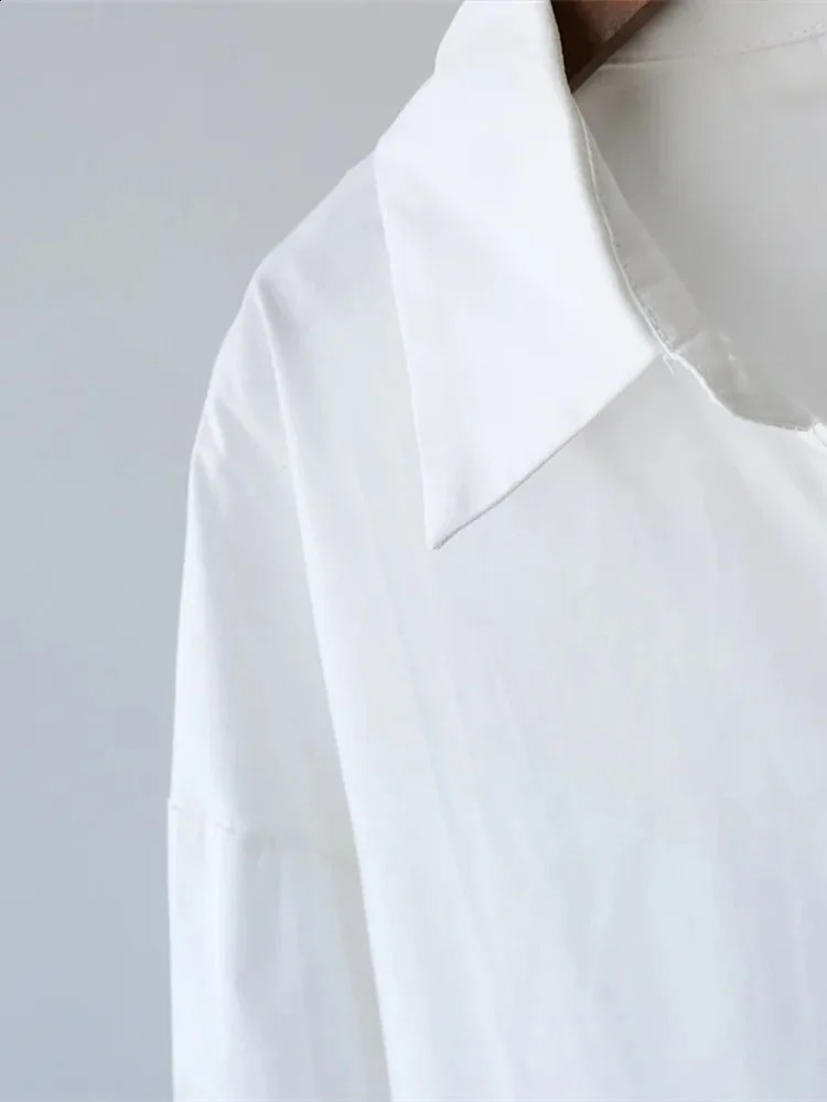 Casual Blouse Women Tops White Shirt Long Sleeve Turn Down Collar Button Up Causal Loose Oversized Cotton 100% Blue Tops 240823