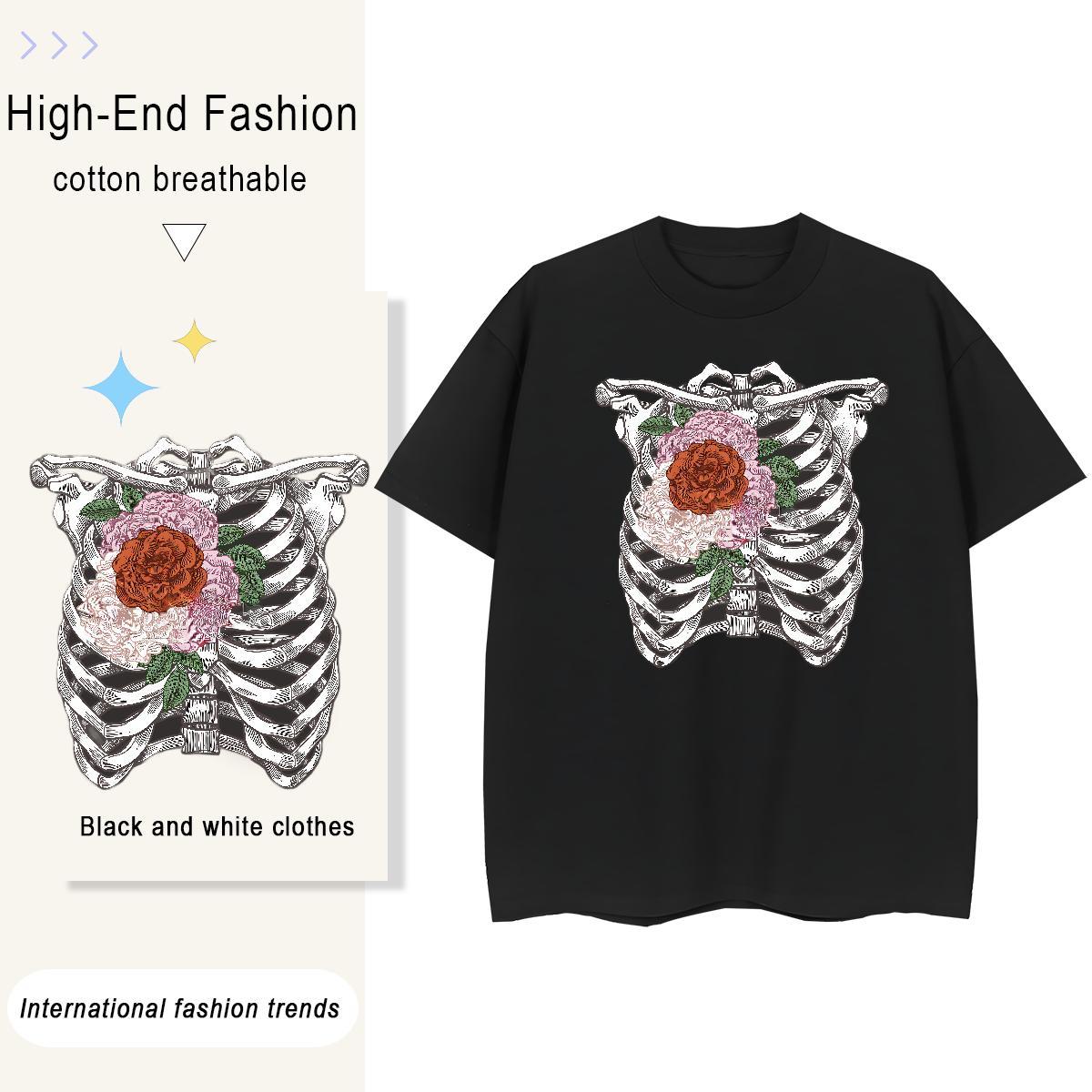 High Quality T Shirt For Man 230g 100% Cotton flower Hip Hop Street Custom Printing Short Sleeve O-Neck Mens Tshirts Fashion Tops