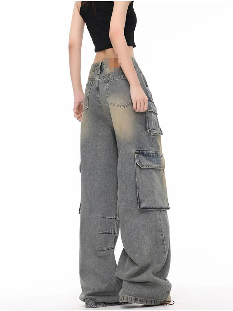 Womens Y2k freight jeans Baggy Harajuku 90s fashion Trouser retro Japanese 2000s style garbage clothing 240823