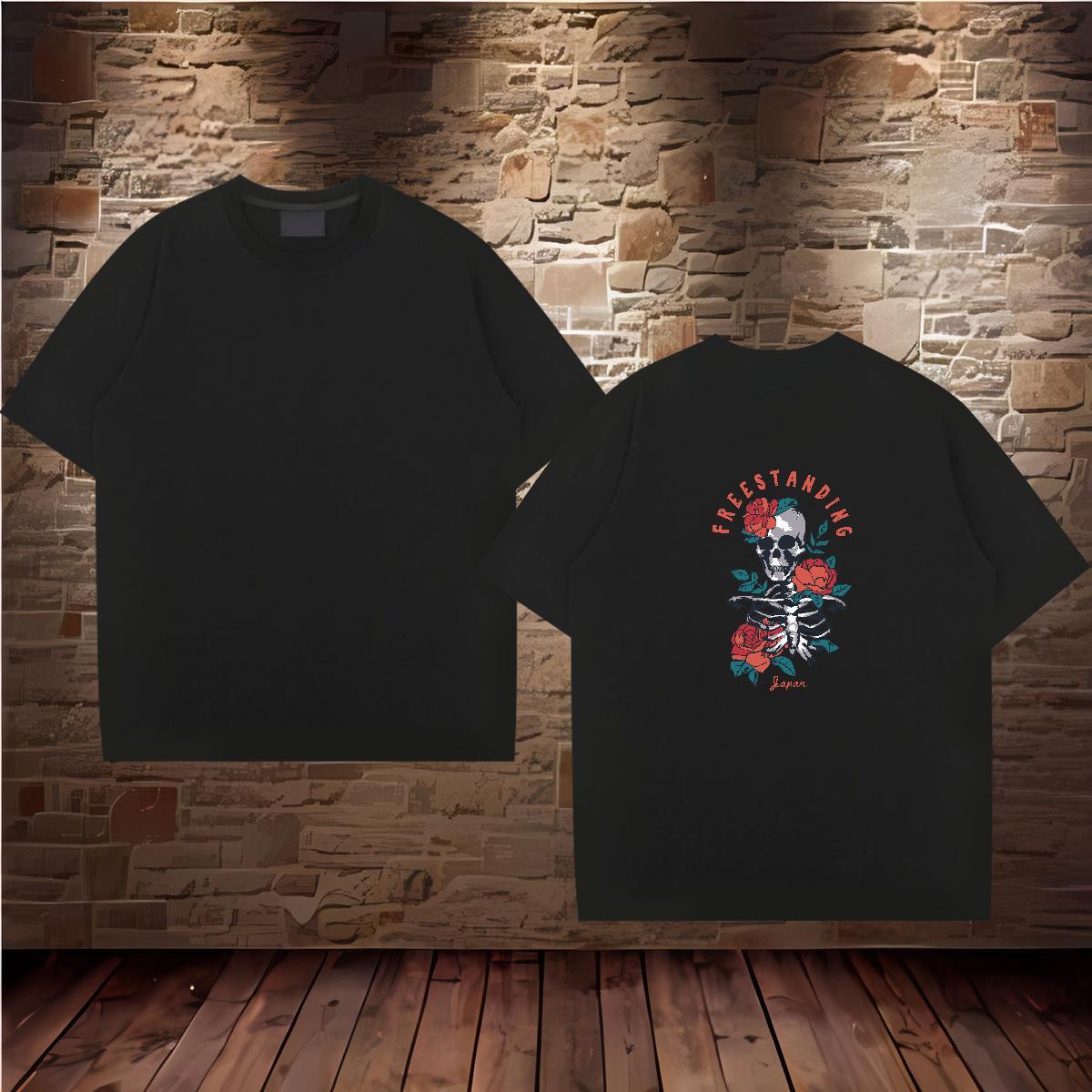 Loose Fit Men T Shirts 230g Pure Cotton skull Home Outdoor Oversized 4XL Crew Neck Men Tops Tees Factory Direct Polos