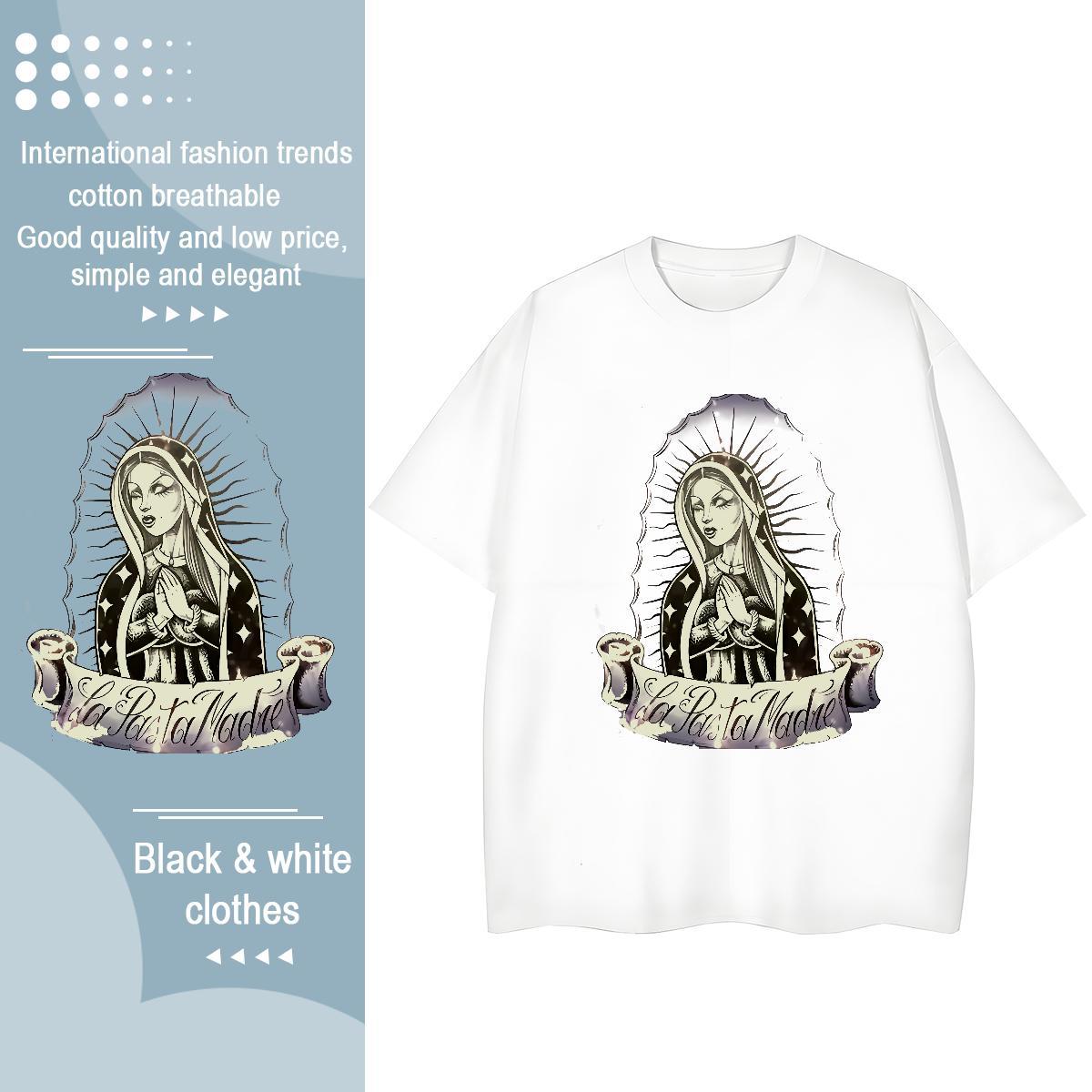 Loose fit Couples T Shirts 100% Cotton 230g nun Street Wear Women T Shirts Breathable Crew Neck Black White Tees
