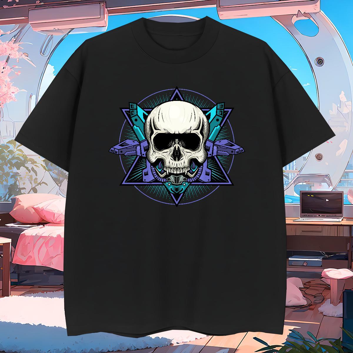 Cool T Shirt For Man 230g Pure Cotton skull High Street Hip Hop Custom Printing Short Sleeve Soft Men Tees Wholesale Tee Shirt