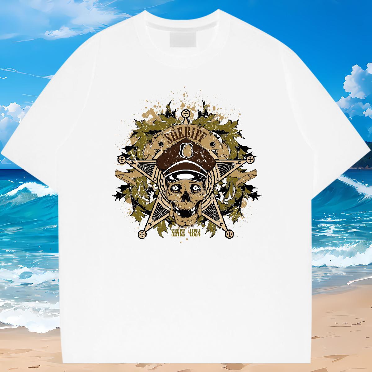 Cool T Shirt For Man 230g 100% Cotton skull Outdoor White Plus Size O Neck Short Sleeves Couples T Shirts 2024 Designer Tops