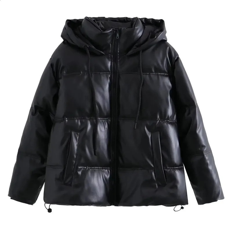 TRAF ZR Winter Womens Cold Jacket Warm Leather PU Parkas Promotion 240823