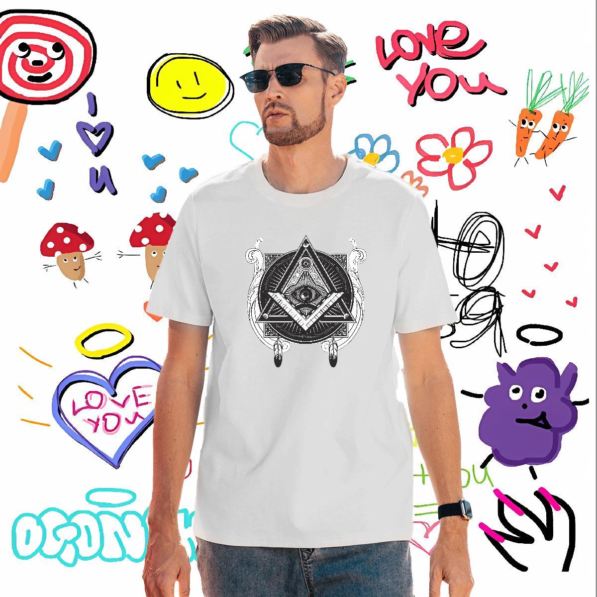 TOP Quality Man T Shirts 230g Pure Cotton eye of the devil Daily Outfit Custom Big Size Short Sleeve Soft Mens Tshirts DIY Clothes