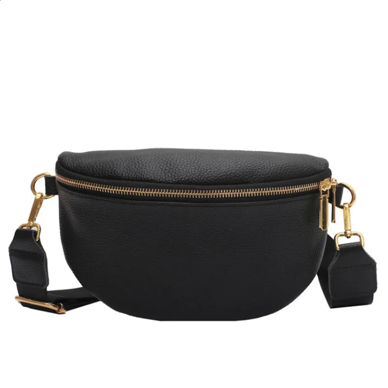 Vintage Fanny Pack Woman Banana Waist Bag Wide Shoulder Strap Crossbody Chest Bag Soft Leather Sac Banane Femme 240823