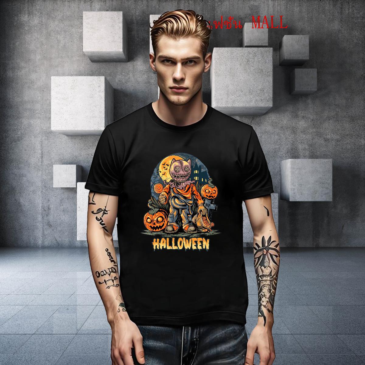 Fashion Men Tshirts halloween Hip Hop 100% Cotton 230g Tops Shirt Short Sleeve O-Neck TOP Quality Mens T Shirts Cartoon Print