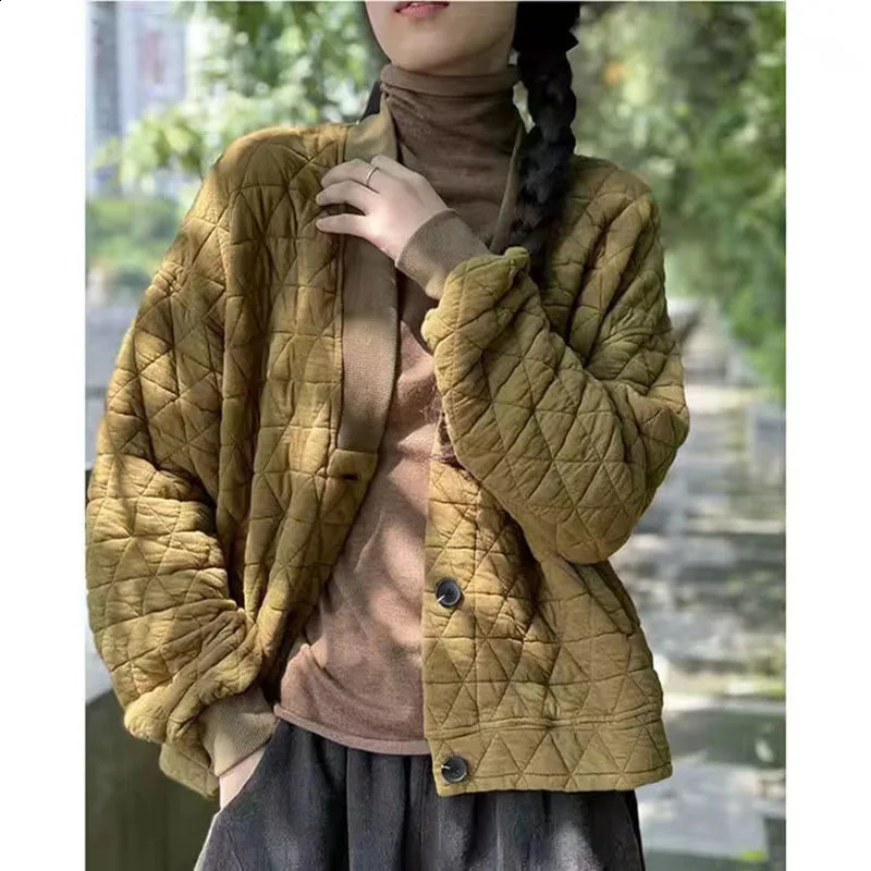 Autumn and Winter Retro Comfortable Versatile Diamond Grid Light Cotton Short Loose Womens Park Down Jacket Warm Coat 240823