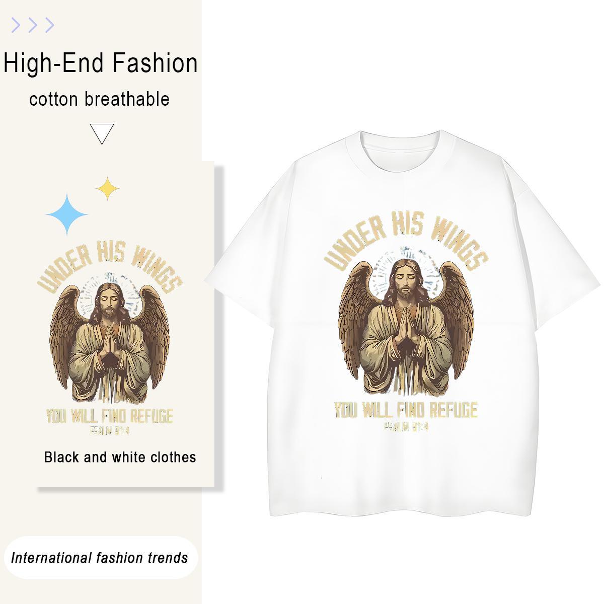 Cool Design T-Shirts 100% Cotton 230g angel Daily Wear DIY Breathable Crew Neck Men Tees Classic Casual Tee Shirt