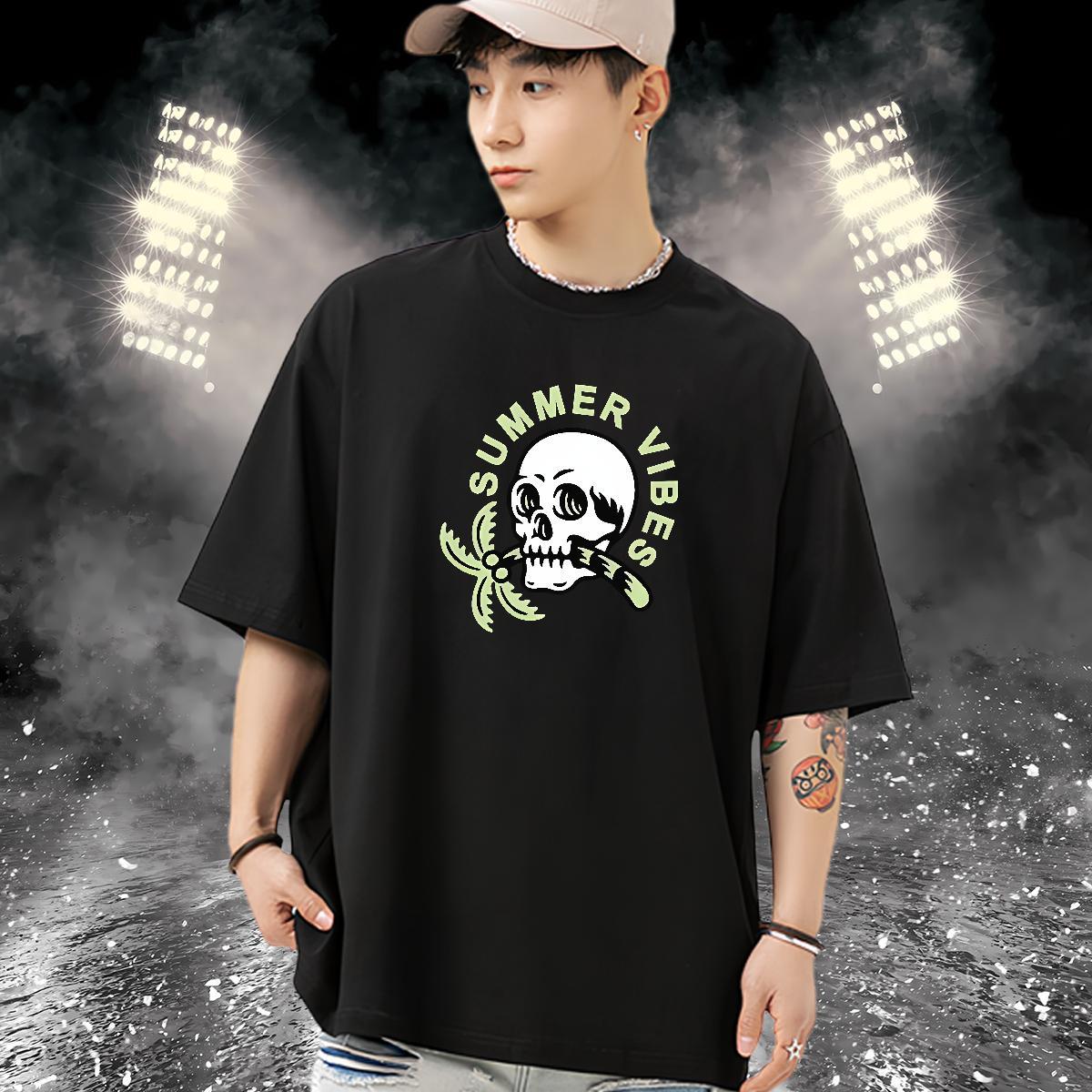 Loose Fit T Shirts Men 230g Cotton halloween Outdoor Custom Big Size Breathable Crew Neck Men Tshirts Brand Tops Tees