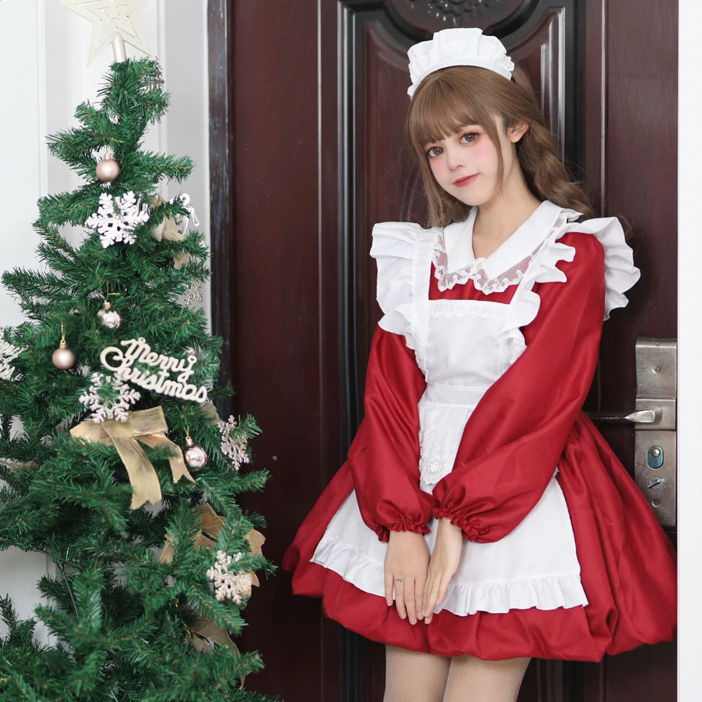 Maid apron dress bow tie roleplaying costume milk maid Lolita anime Halloween medieval 240823