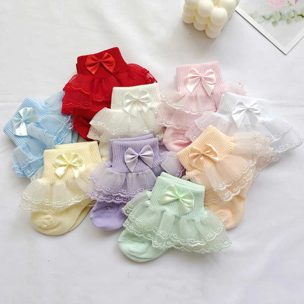 Newborn Baby Socken Lace Girls Ankle Socks Bows Toddlers Cotton Sock Cute Frilly Socks For Children Young Girls Dance Sock CL240824