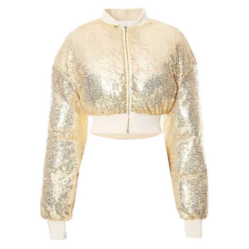 Women's Down Parkas Fashion Women Shiny Gold Sequins Puffer Jacket Cute Warm Bubble Coats Glitter Sequin Parkas Down Zipper Cropped Jackets Parka