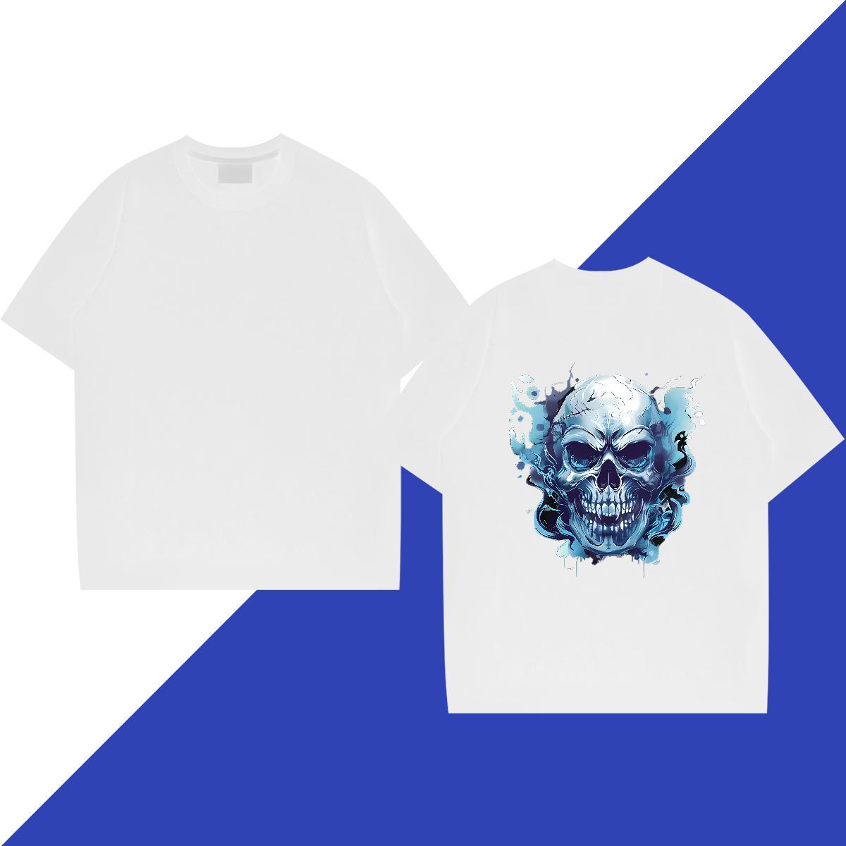 Loose Man T Shirts 230g 100% Cotton skull Hip Hop DIY Anime Crew Neck Men Clothes T-Shirt Brand Tees