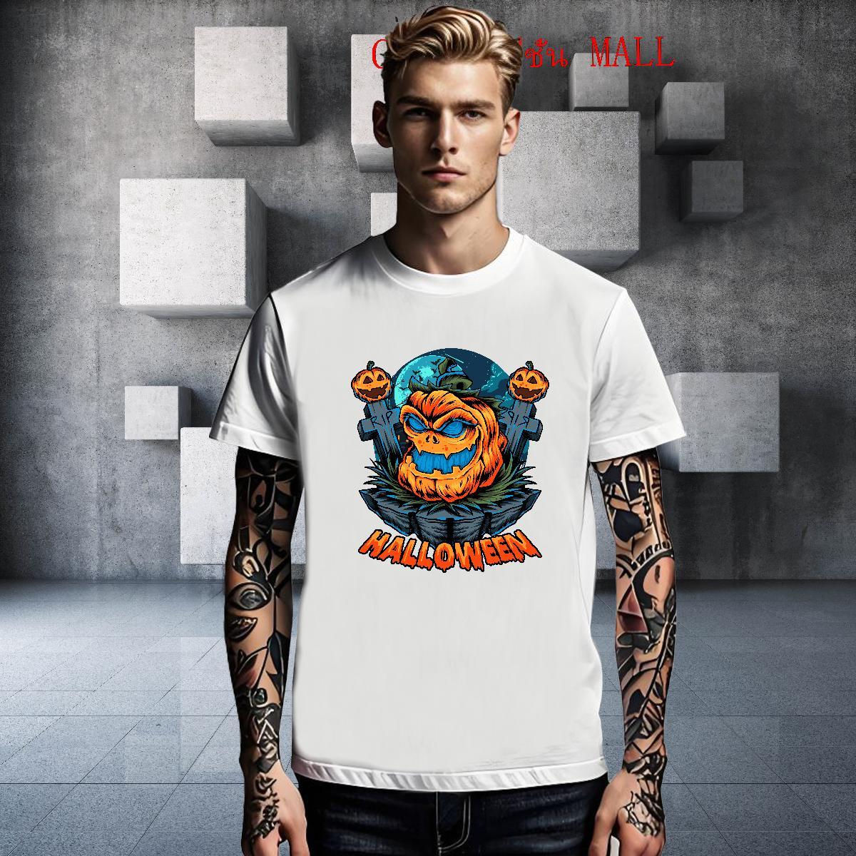 Fashion New Men Tees halloween Casual 230g 100% Cotton Top Tees Breathable Short Sleeve Unisex Mens T Shirts Cartoon Print