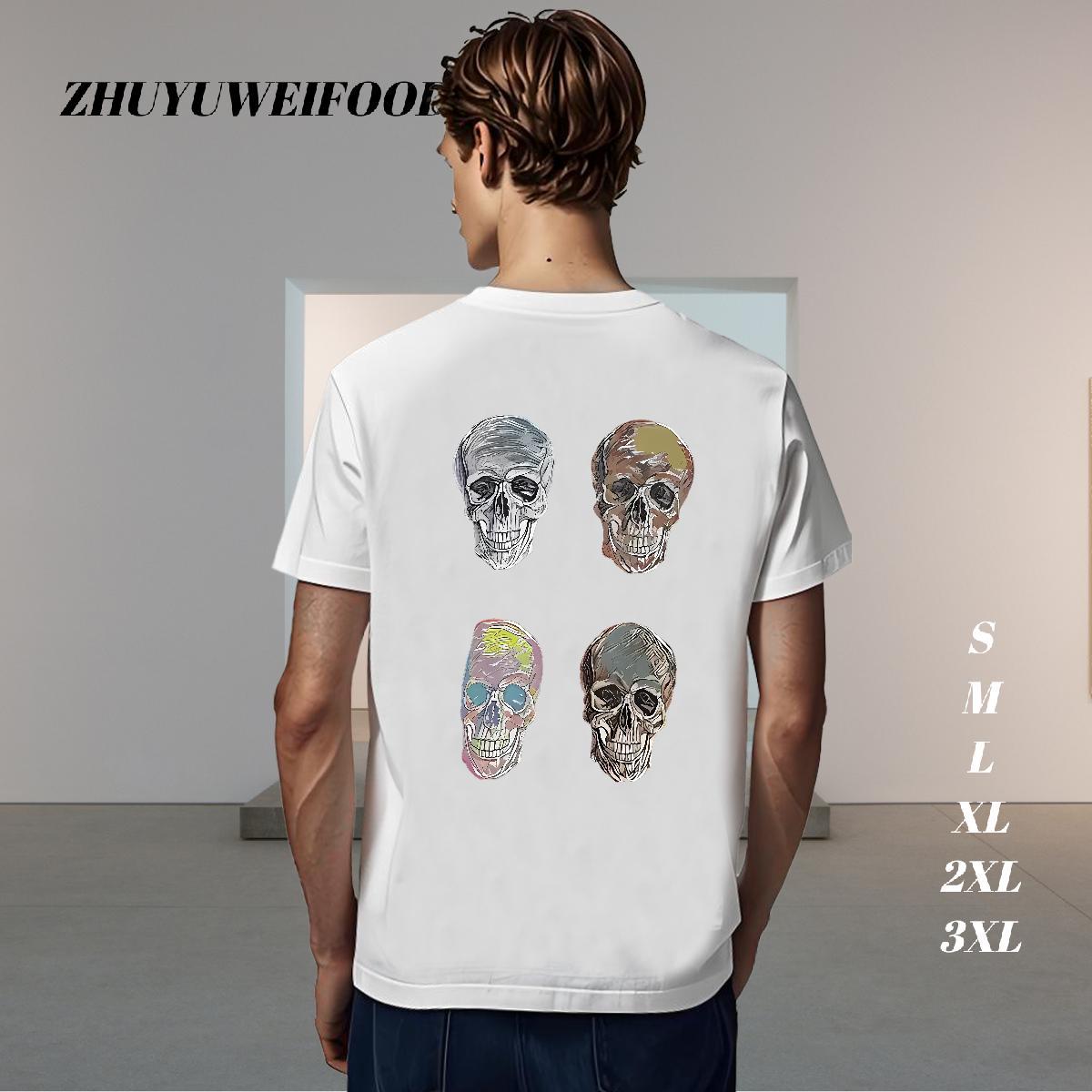 Brand T shirt 230g 100% Cotton skull Summer Casual DIY Anime Breathable Crew Neck Men Tees New Arrival Polos