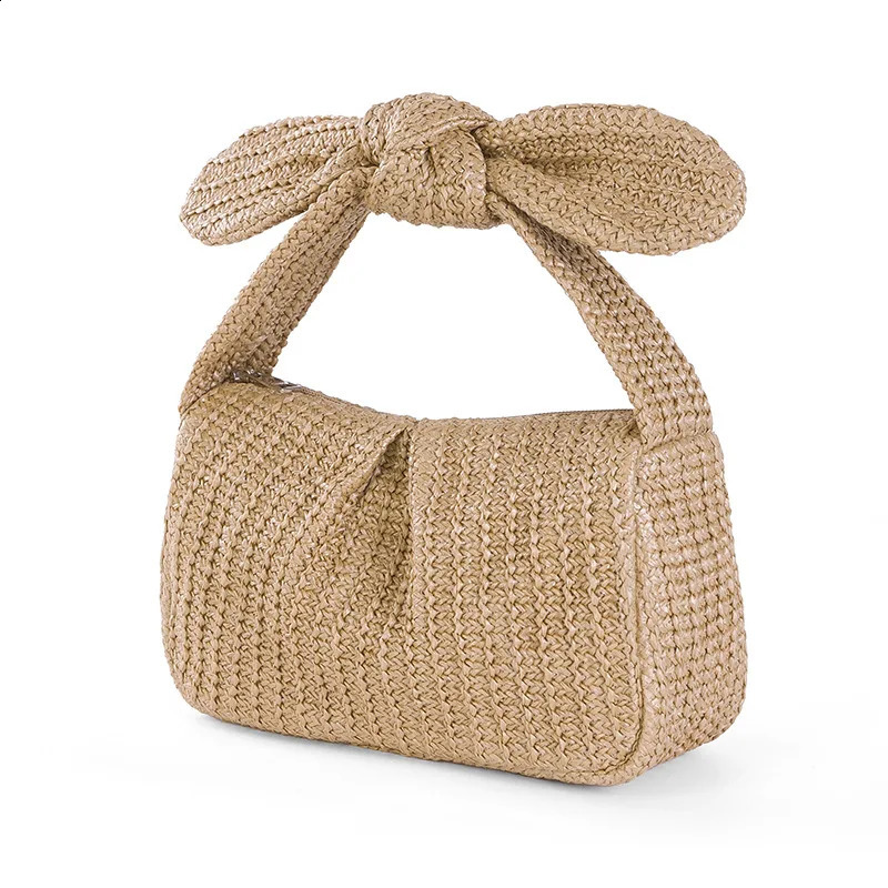 Cute Bow Handle Straw Bag Casual Weave Women Handbags Casual Summer Beach Bags Hobos Clutch Purses for Vacation Party 240823