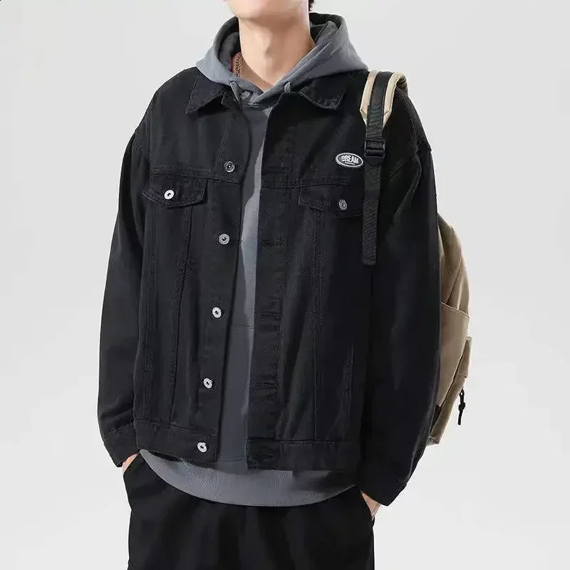 Mens denim jacket black button cargo mens Jean Coats fashionable G onepiece loose original rock board elegant classic 240824