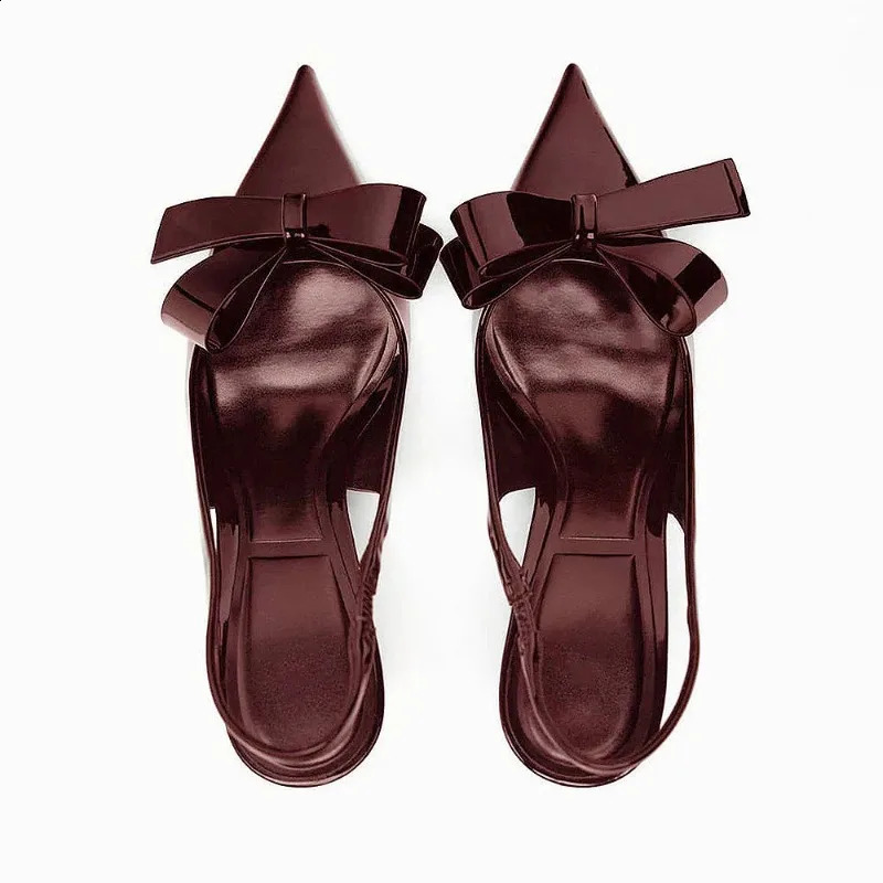 Ladies bow tie high-heeled sandals elegant pointe toe modern wedding suspender shoes summer office shoes 240823