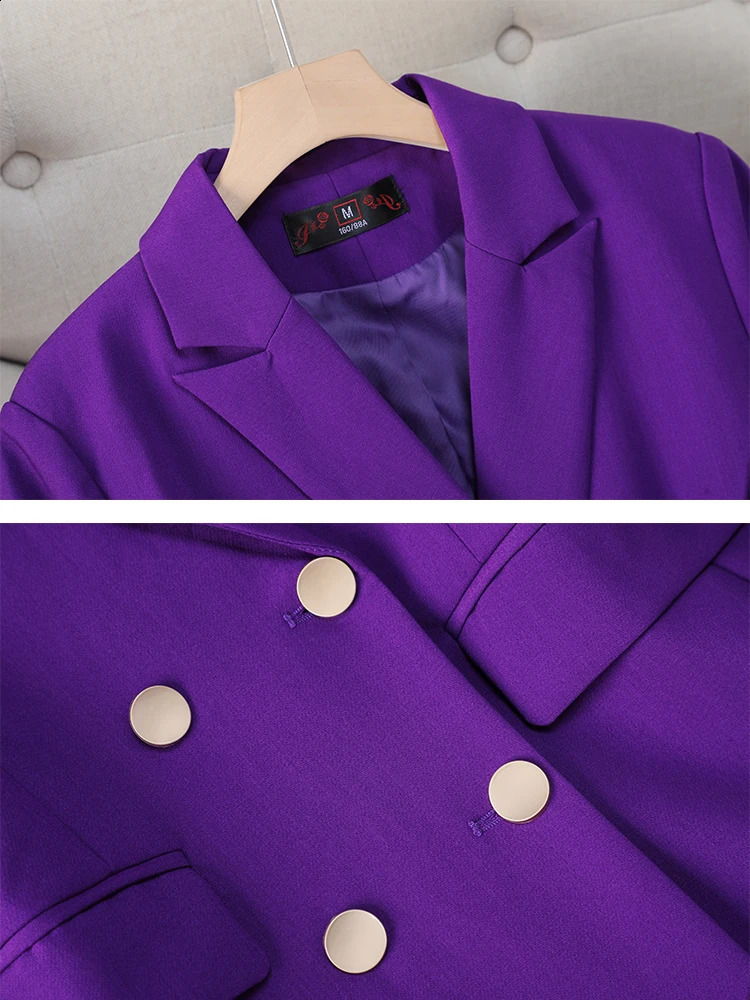 Fashion M8XL Office Womens Formal Pants Set Grey Purple Work Clothes 2piece Jacket and Trouser 240823