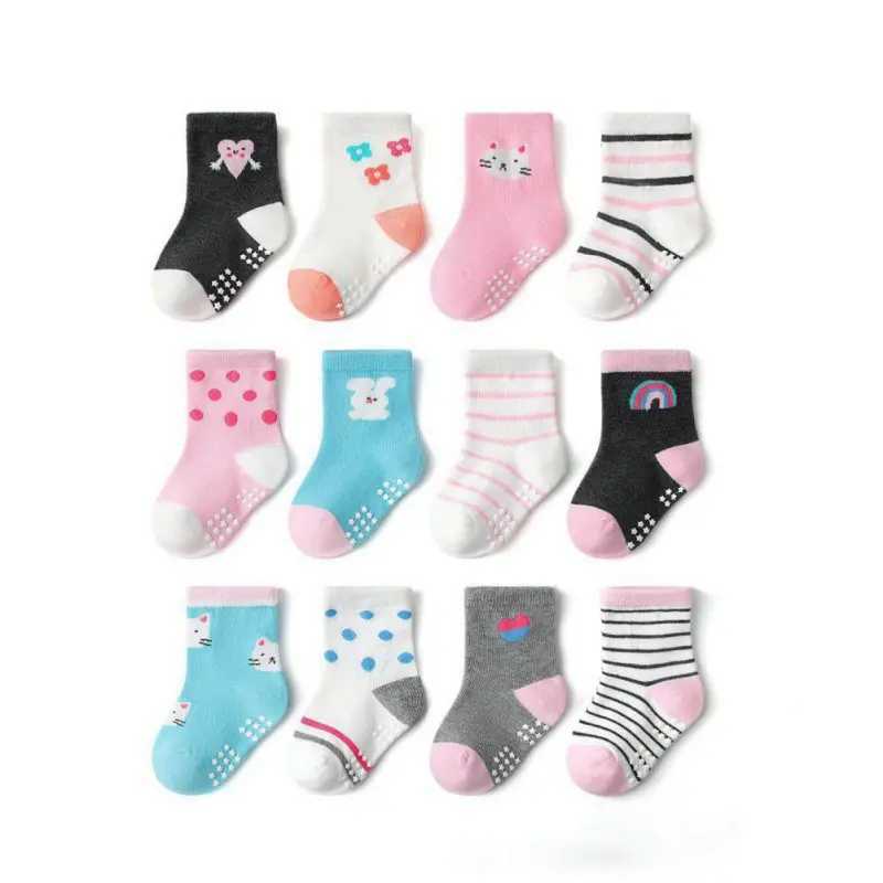 12Pairs/lot Kids Socks Cotton Anti-Slip Floor Cartoon Animals Summer Breathable Toddler Socks Sports Boys Girls Outside Children CL240824
