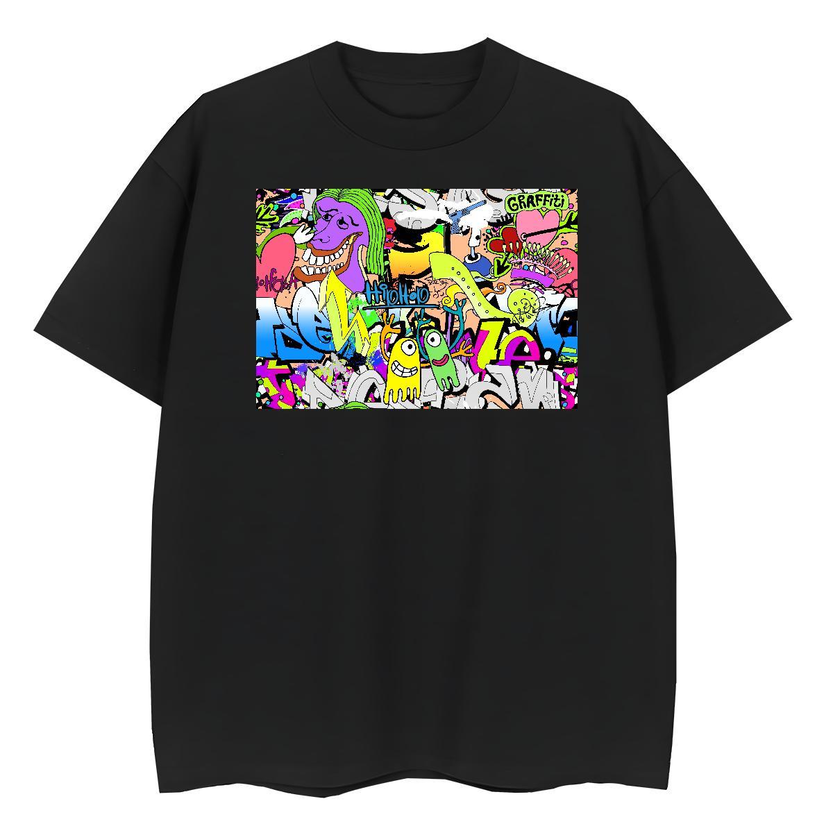 Wholesale Women Tshirts 100% Cotton 230g painting Casual Beach T Shirt For Woman Breathable Crew Neck Anime Tops Shirt